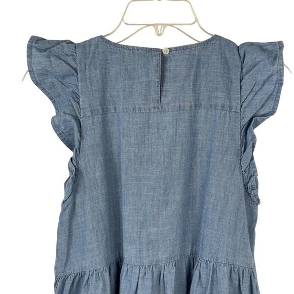 J. Crew Factory NEW READ Blue Chambray Cotton Layer Dress Ruffle Sleeve Mini 2P - Picture 6 of 13